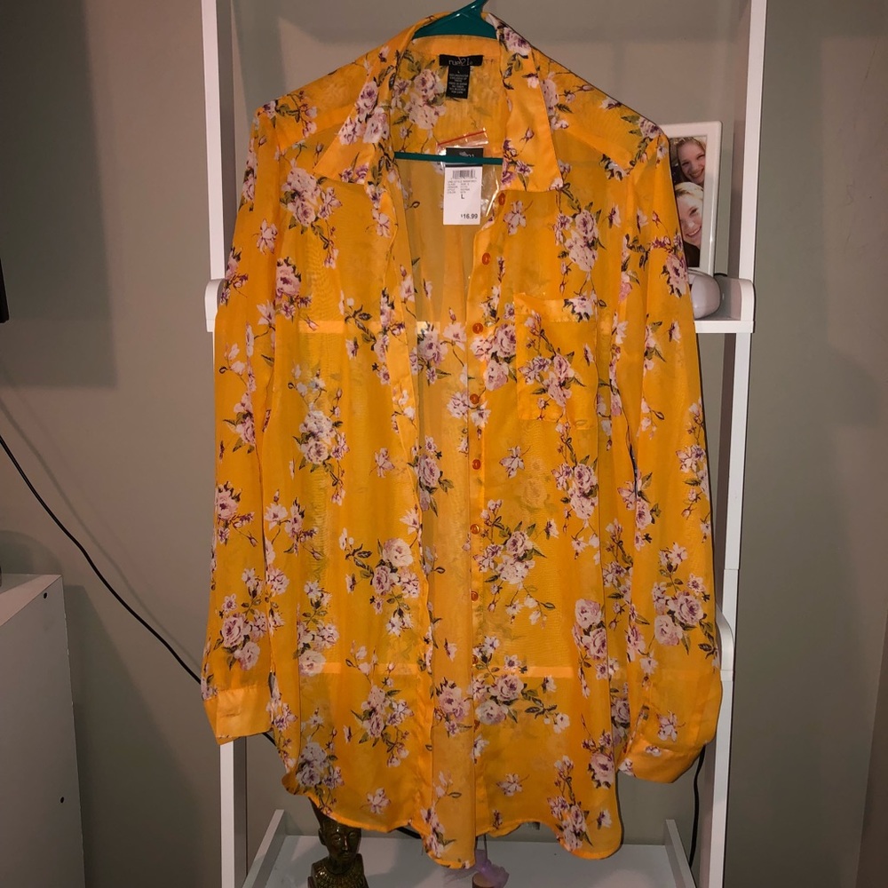 rue21 New Yellow Floral Shirt Dress 🌻 Size Large